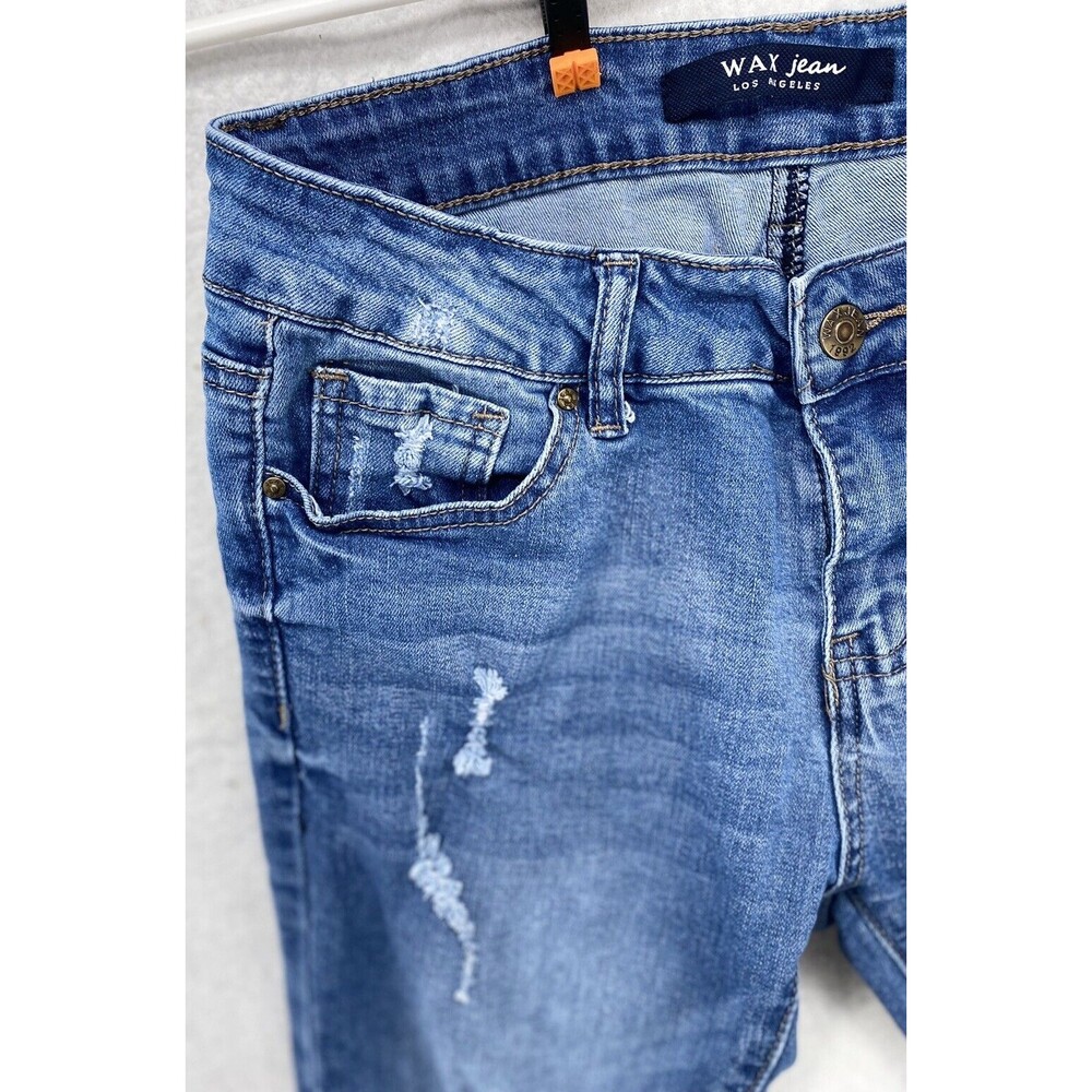 Wax Jean Los Angeles Distressed Skinny Jeans Womens 28 Blue Ripped Stretch Denim - Picture 4 of 15